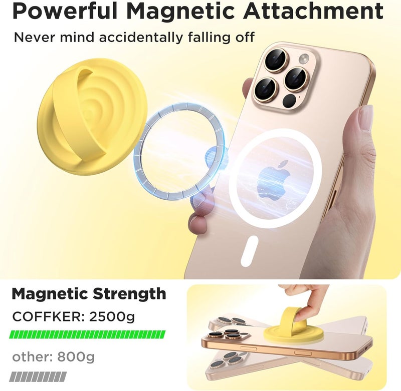 COFFKER Magnetic Phone Grip Ring Holder, Liquid Silicone Magnet Cell Phone Grip Finger Loop, Compatible with Magsafe, Back of Phone for iPhone 17/16/15/14/13/12 Series, Yellow - Image 3